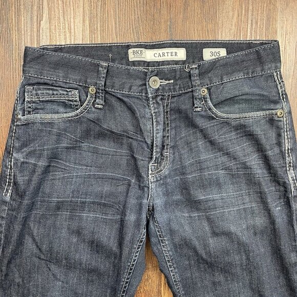 BKE Jeans Mens 30S Blue Carter Straight Western Denim Buckle Stretch Dark Wash - Picture 3 of 10